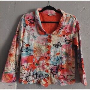 Shanak women's jacket size S, decoration with butterfly, sequins,Paisley, Button